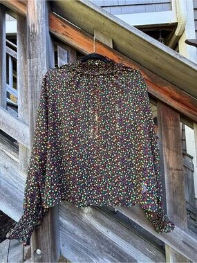 Women’s Sheer Floral Long-Sleeve Blouse - Black with Multicolor Floral